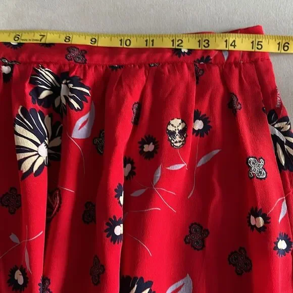 Zadig & Voltaire Joslin Daisy Red Silk Floral Skirt Size 40EU/8US Lace Trim Boho - Picture 9 of 13